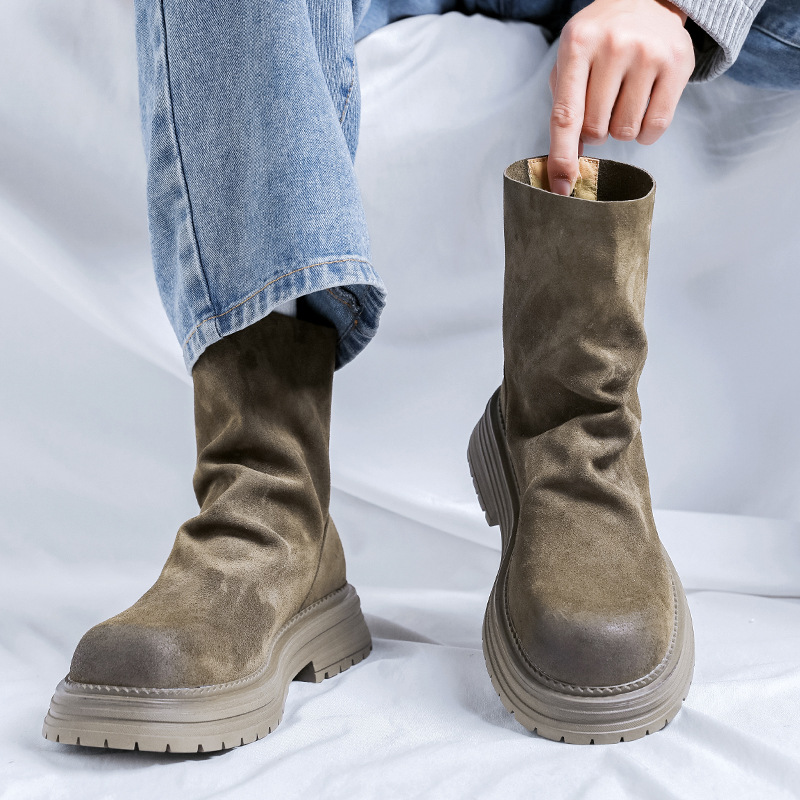 Suede Ankle Boot - men's fashion punk rock high platform