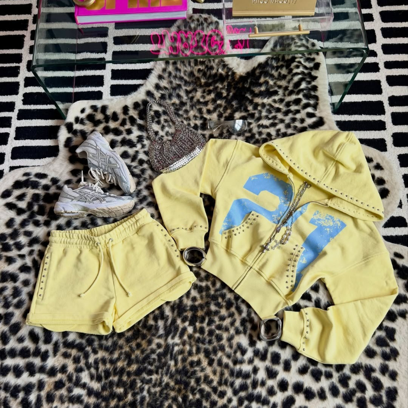 Women Shoes Zipper - 2 Pcs Hoodie Co-ords Yellow Mellow