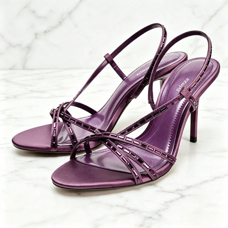 Rhinestone Sandal Women - Purple Rhinestone Detail Heeled Sandals Women