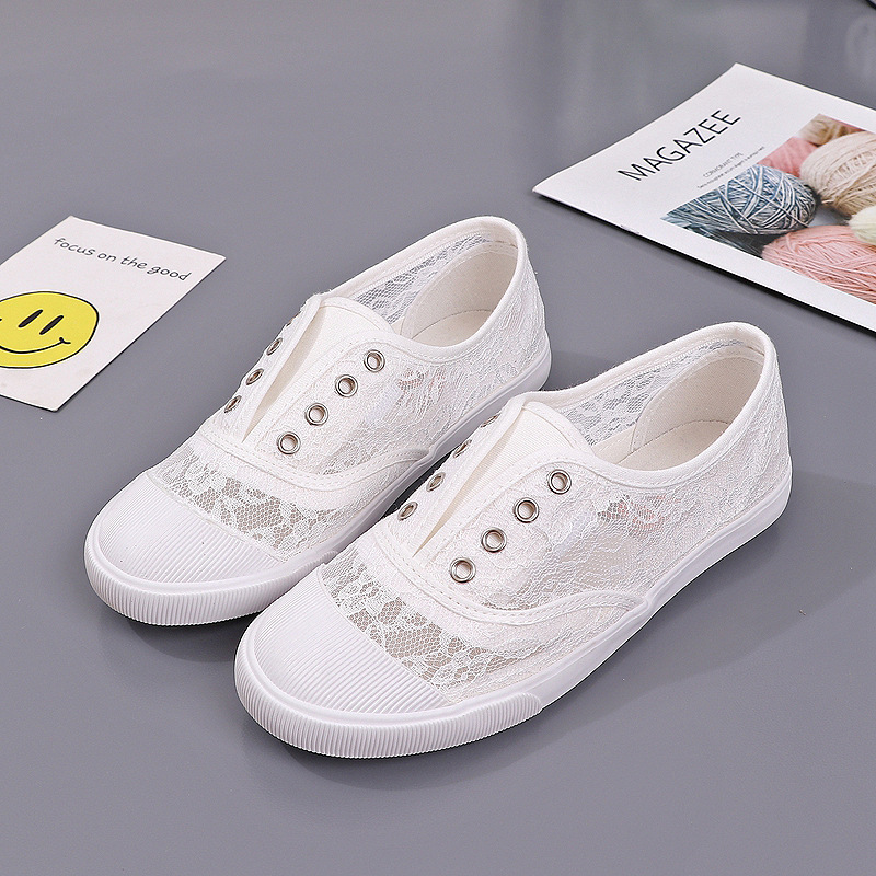 Women Shoes Store - Fashion Lace White Canvas Shoes Women