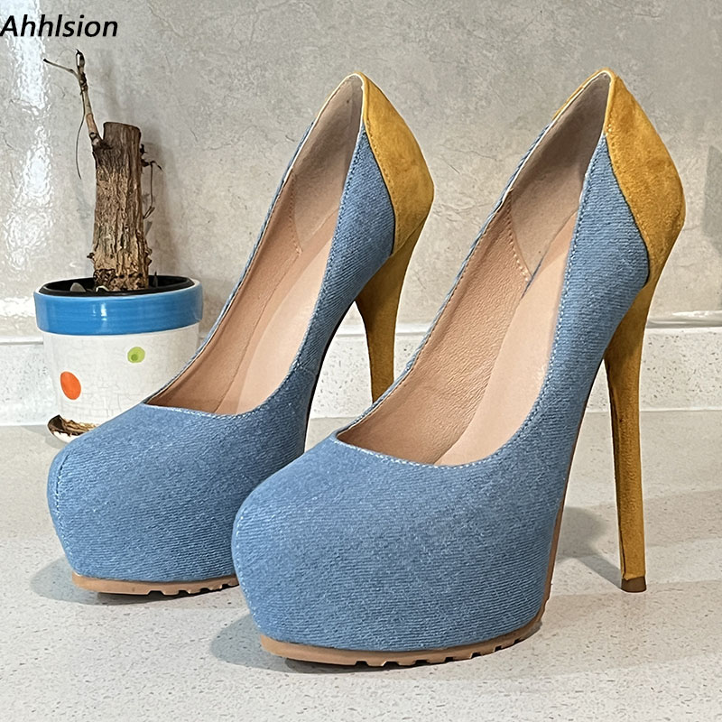 Women'S Shoes Yellow - Ahhlsion Handmade Women Platform Pumps Sexy