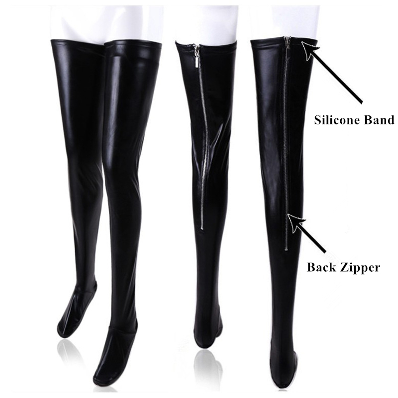 Women Shoes Xxl - Punk Black PU Leather Stockings Thigh