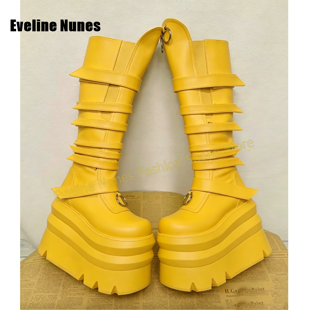 Women'S Shoes Yellow - Bright Yellow Platform Knee High Boots