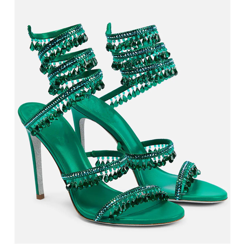 Sexy Green Crystal Fringe Stil - Rhinestone Sandal Women 리뷰 및 가격
