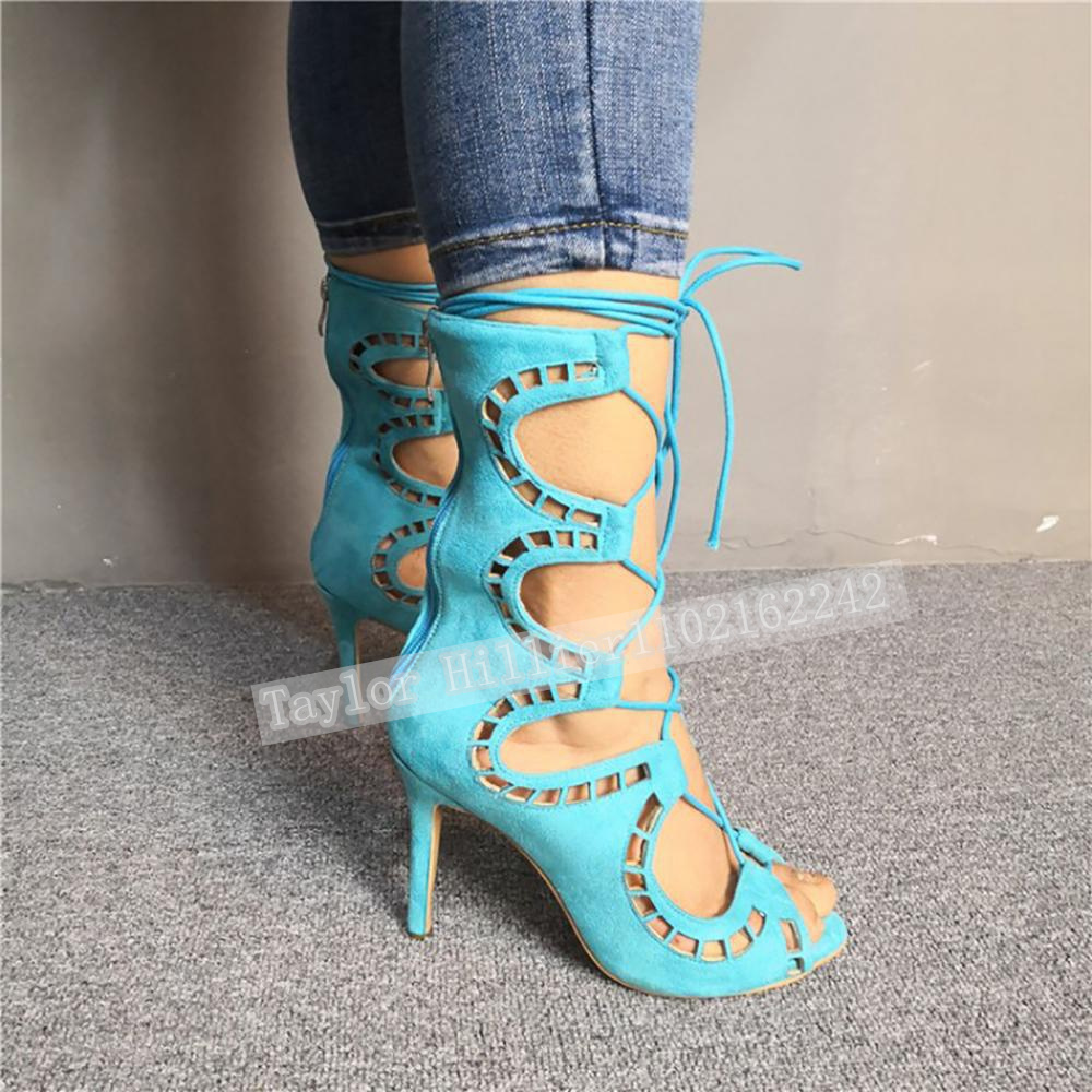 Blue Open-Toe Criss-Cross Stra - Suede Ankle Boot 리뷰 및 가격