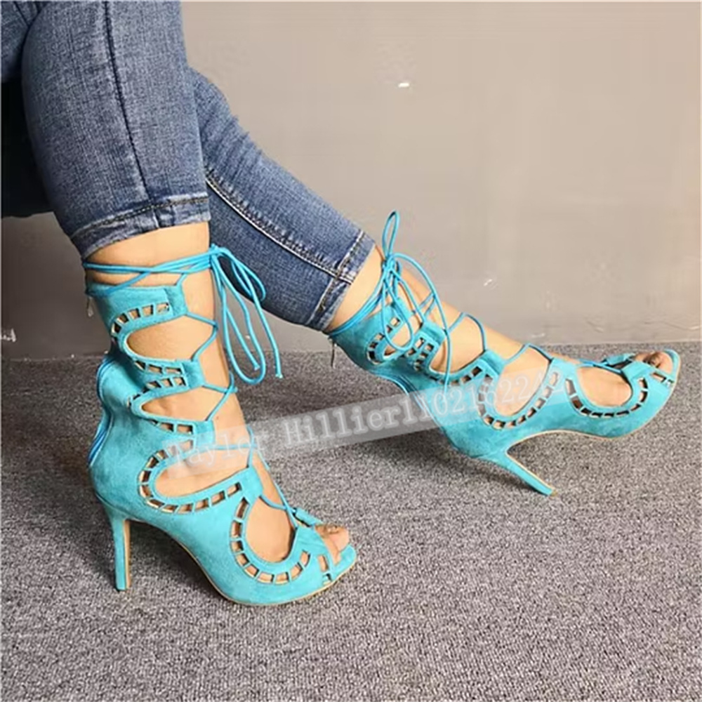 Blue Open-Toe Criss-Cross Stra - Suede Ankle Boot 리뷰 및 가격