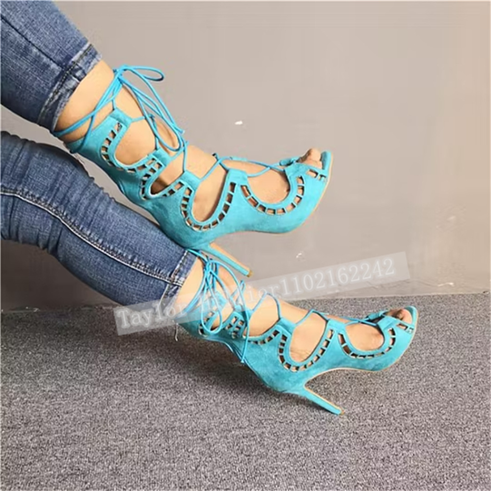 Blue Open-Toe Criss-Cross Stra - Suede Ankle Boot 리뷰 및 가격