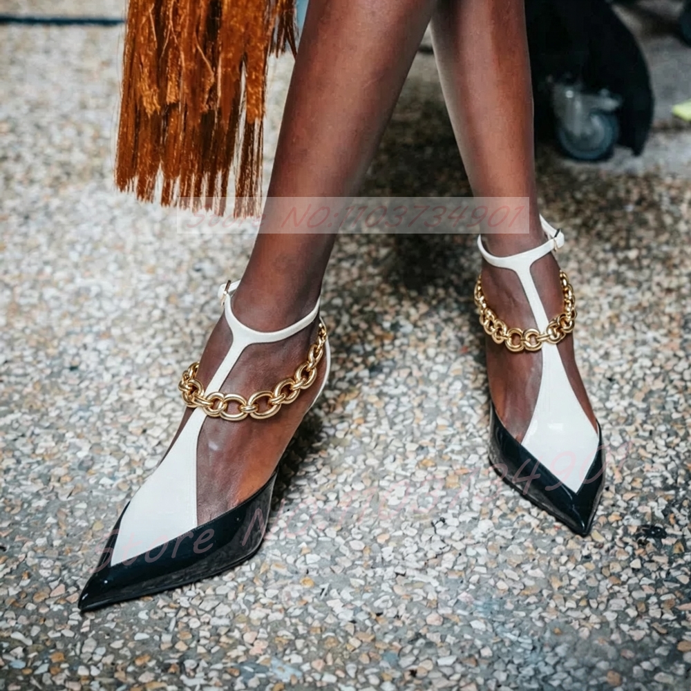 T Strap Gold Chain Two-Tone Sa - Court Heel Pointed 리뷰 및 가격