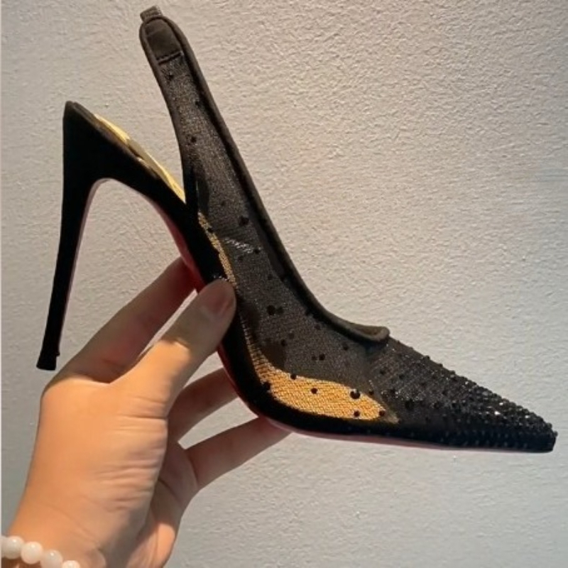 Mesh Rhinestone Rear Empty Sti - Rhinestone Sandal Women 리뷰 및 가격