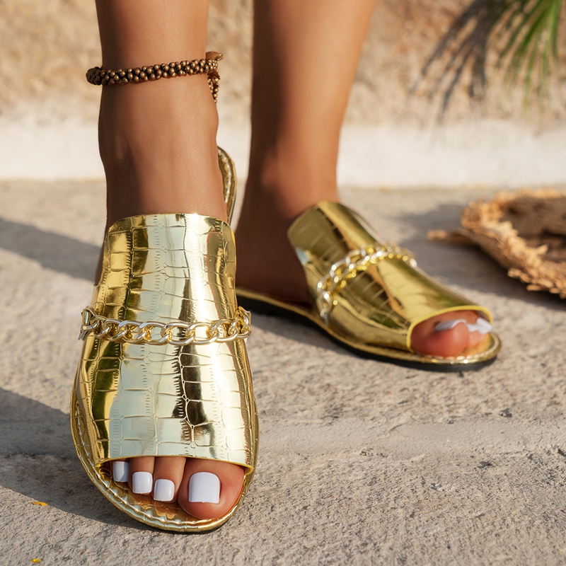 Women's Glitter Gold Slippers  - Gold Chain Sandal 리뷰 및 가격