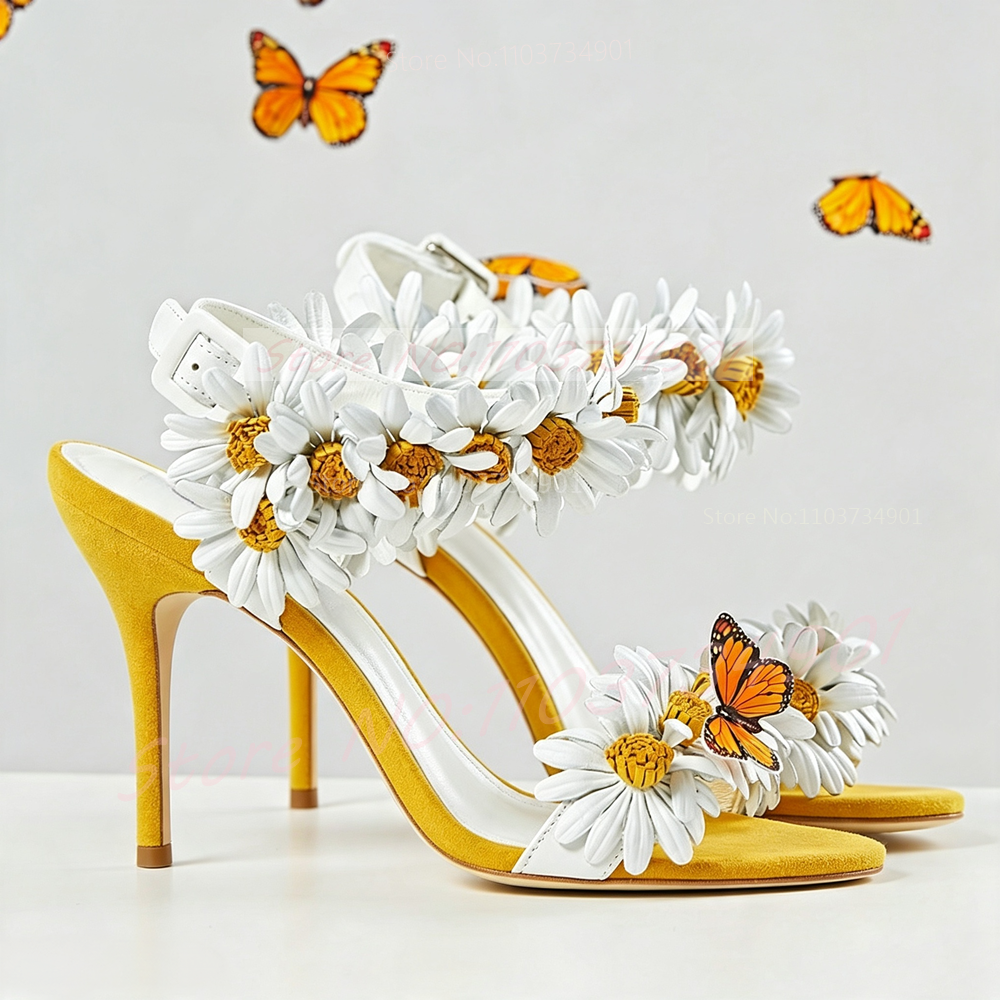 Yellow Daisy Suede Heeled Sand - Women'S Shoes Yellow 리뷰 및 가격