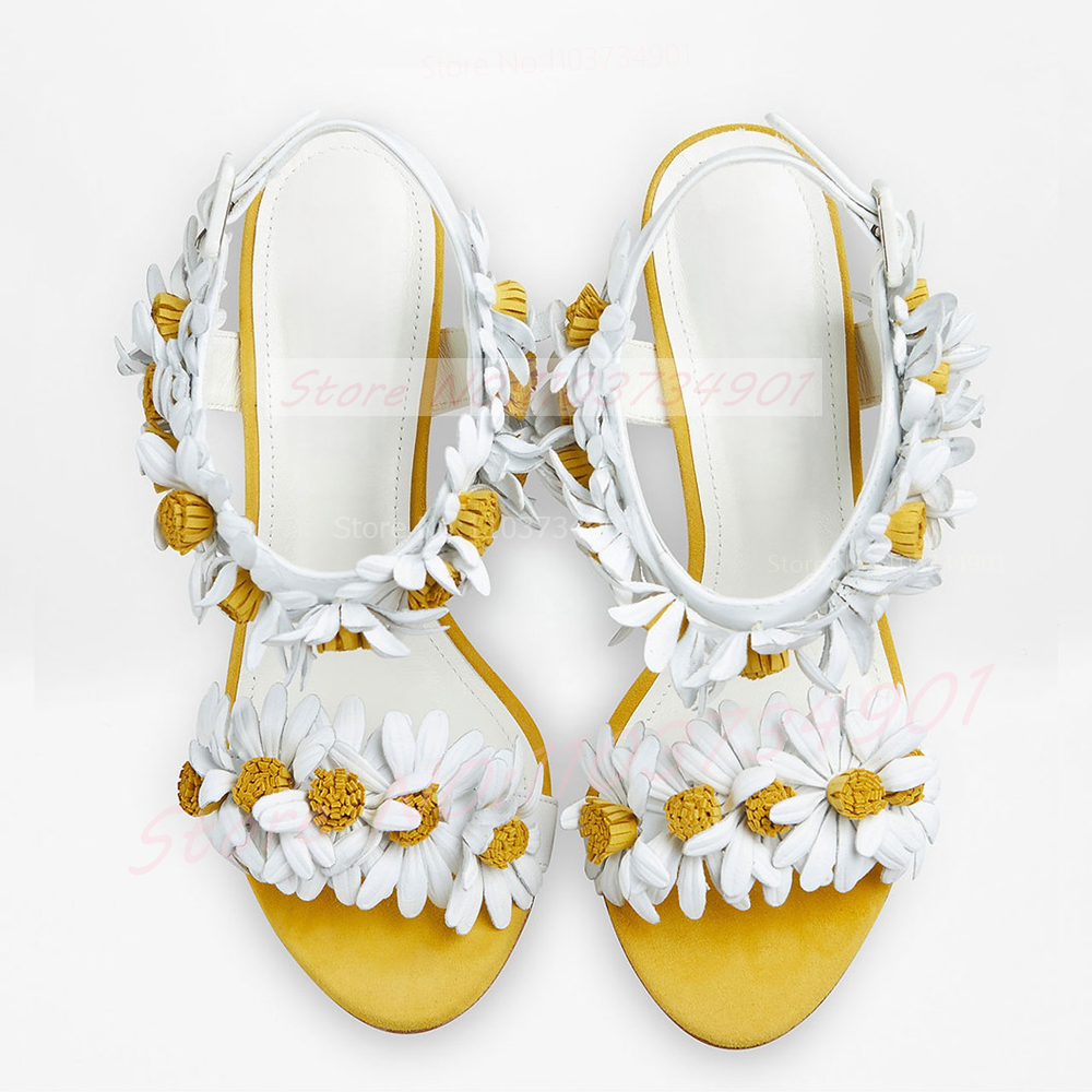 Yellow Daisy Suede Heeled Sand - Women'S Shoes Yellow 리뷰 및 가격