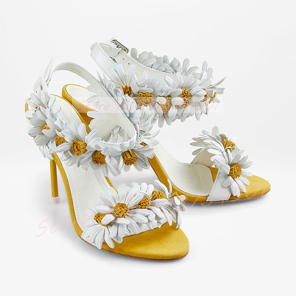 Yellow Daisy Suede Heeled Sand - Women'S Shoes Yellow 리뷰 및 가격