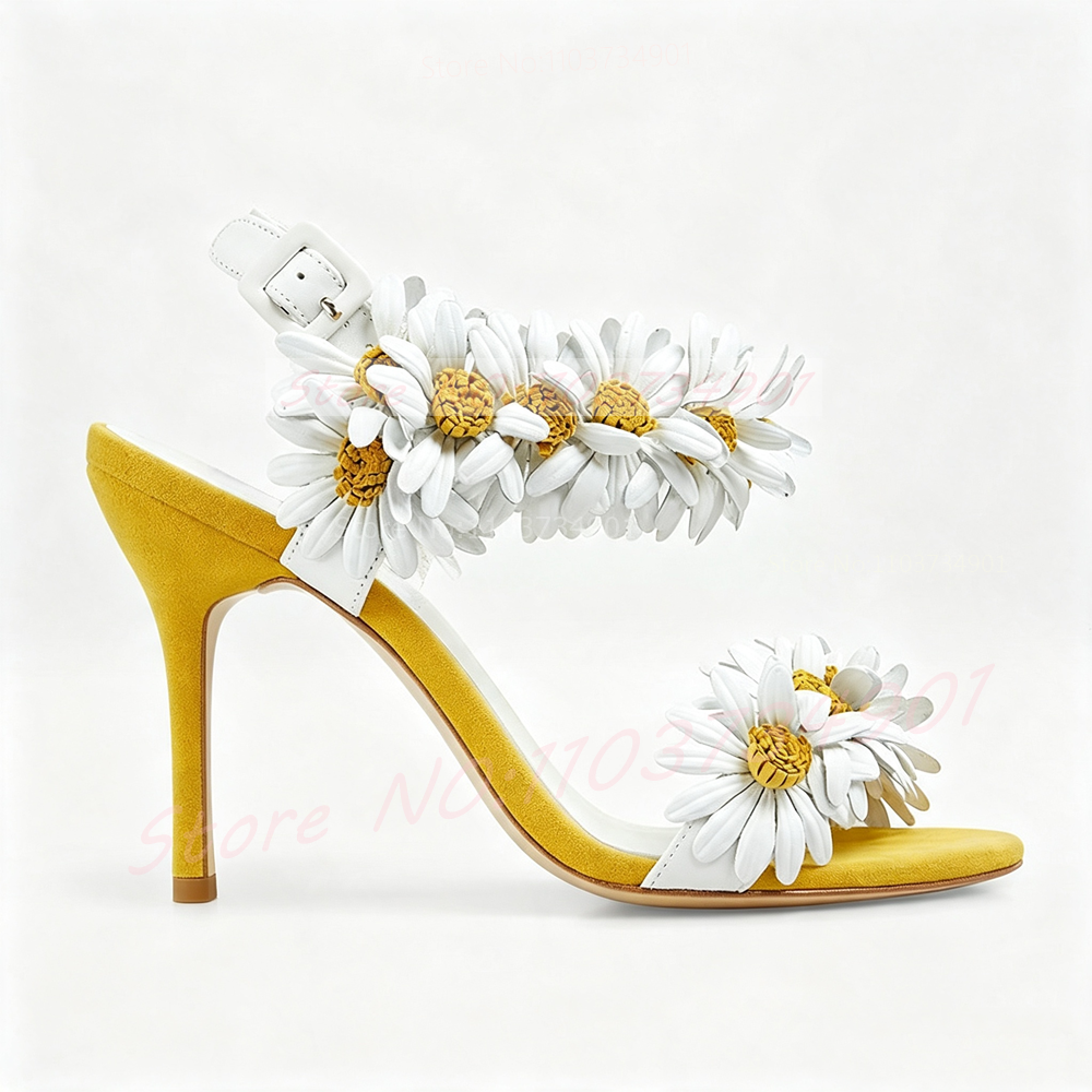 Yellow Daisy Suede Heeled Sand - Women'S Shoes Yellow 리뷰 및 가격