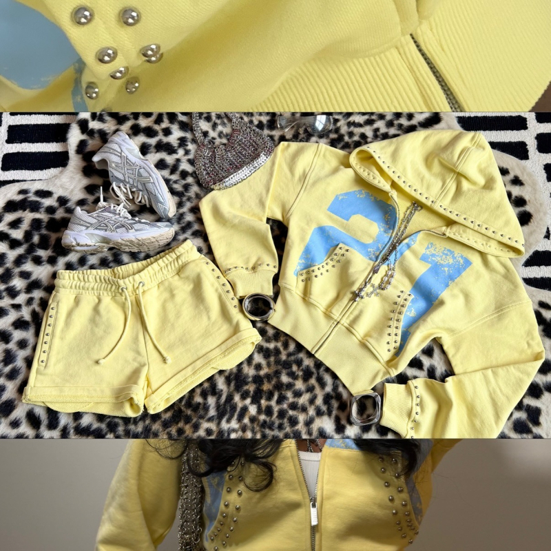 2 Pcs Hoodie Co-ords Yellow Me - Women Shoes Zipper 리뷰 및 가격