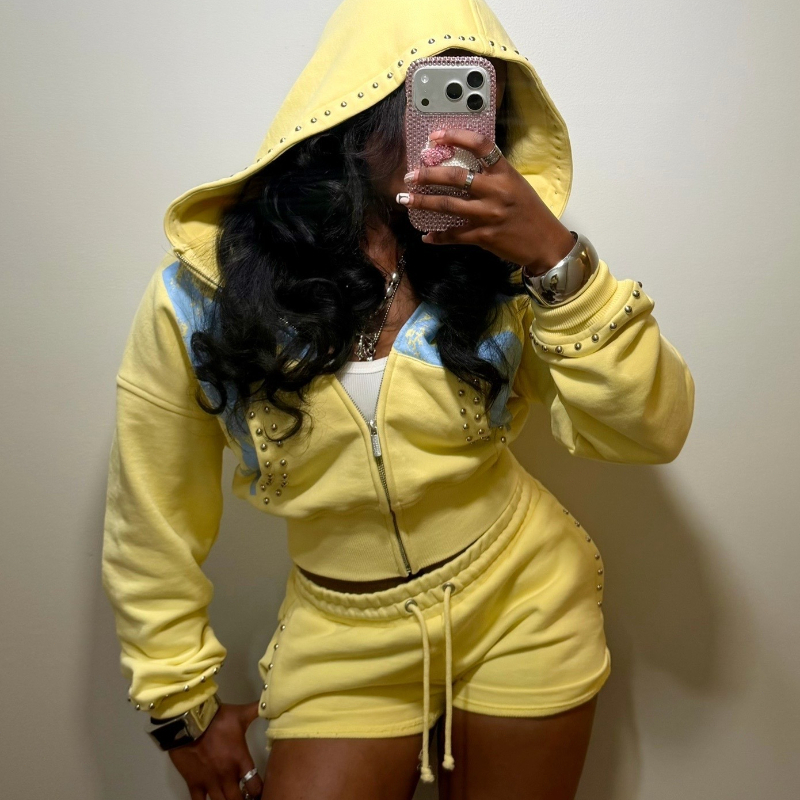 2 Pcs Hoodie Co-ords Yellow Me - Women Shoes Zipper 리뷰 및 가격