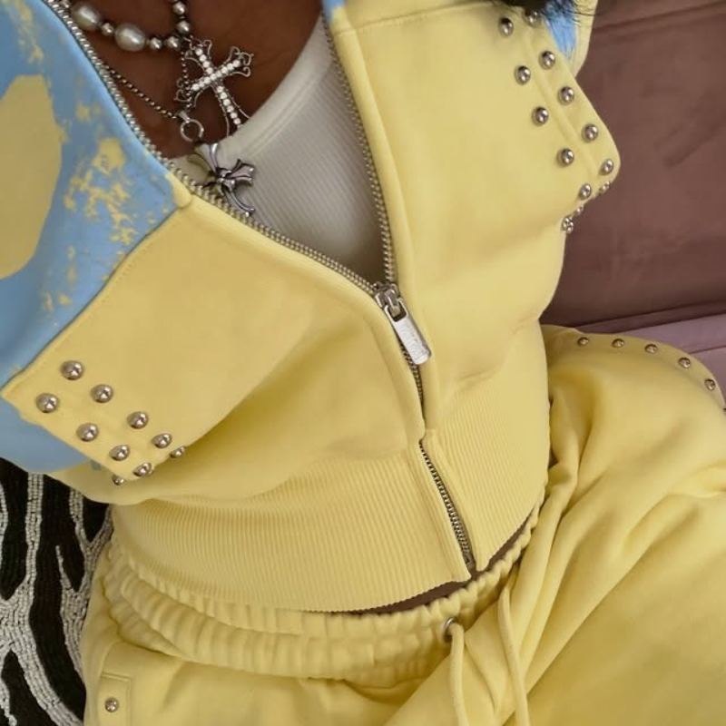 2 Pcs Hoodie Co-ords Yellow Me - Women Shoes Zipper 리뷰 및 가격