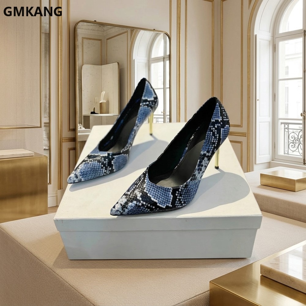 Women Snake Print Pointed Toe  - Court Heel Pointed 리뷰 및 가격