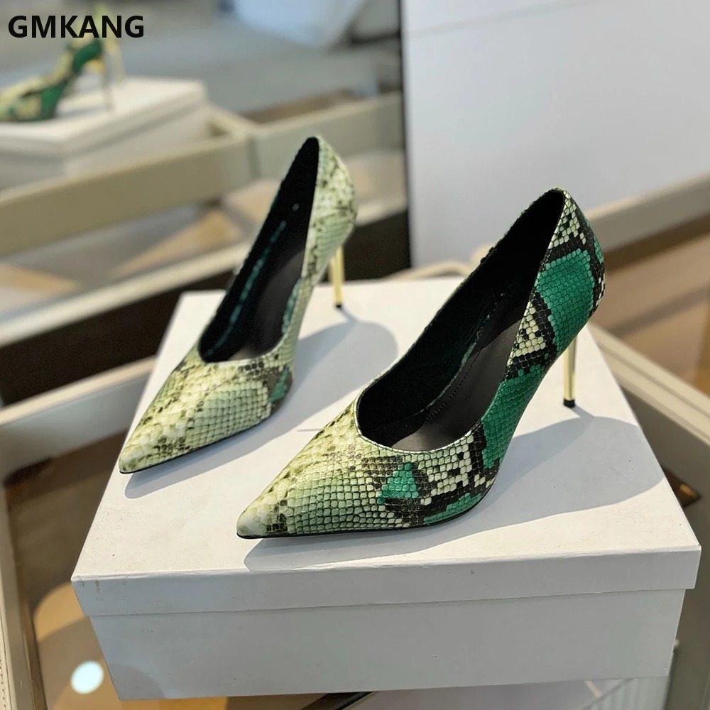 Women Snake Print Pointed Toe  - Court Heel Pointed 리뷰 및 가격