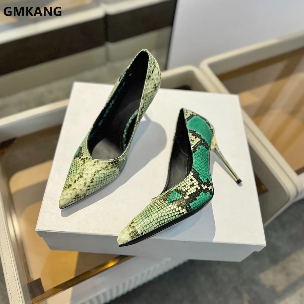 Women Snake Print Pointed Toe  - Court Heel Pointed 리뷰 및 가격