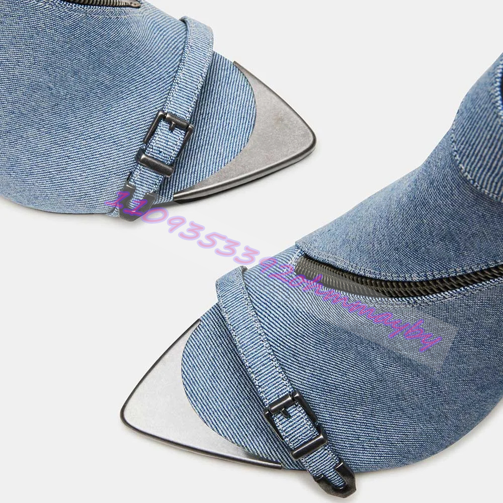 Summer Blue Denim Pointed-Toe  - Women Shoes Zipper 리뷰 및 가격