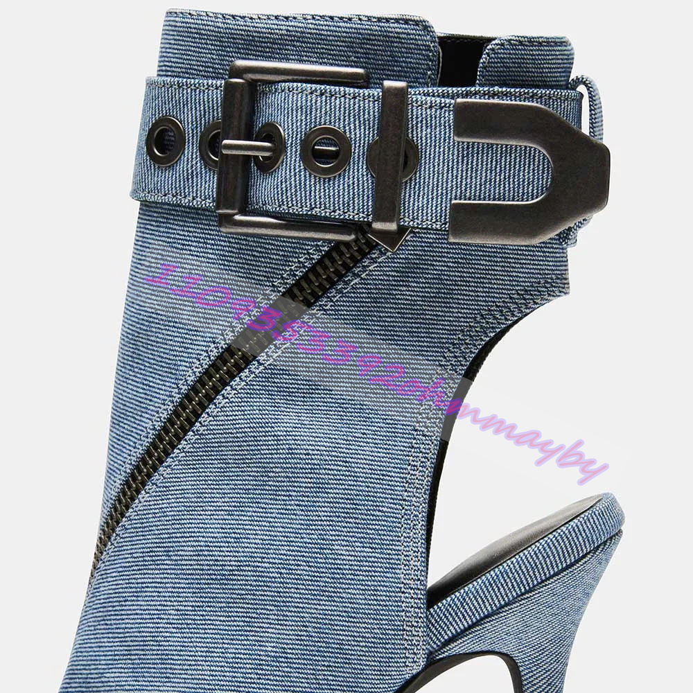 Summer Blue Denim Pointed-Toe  - Women Shoes Zipper 리뷰 및 가격