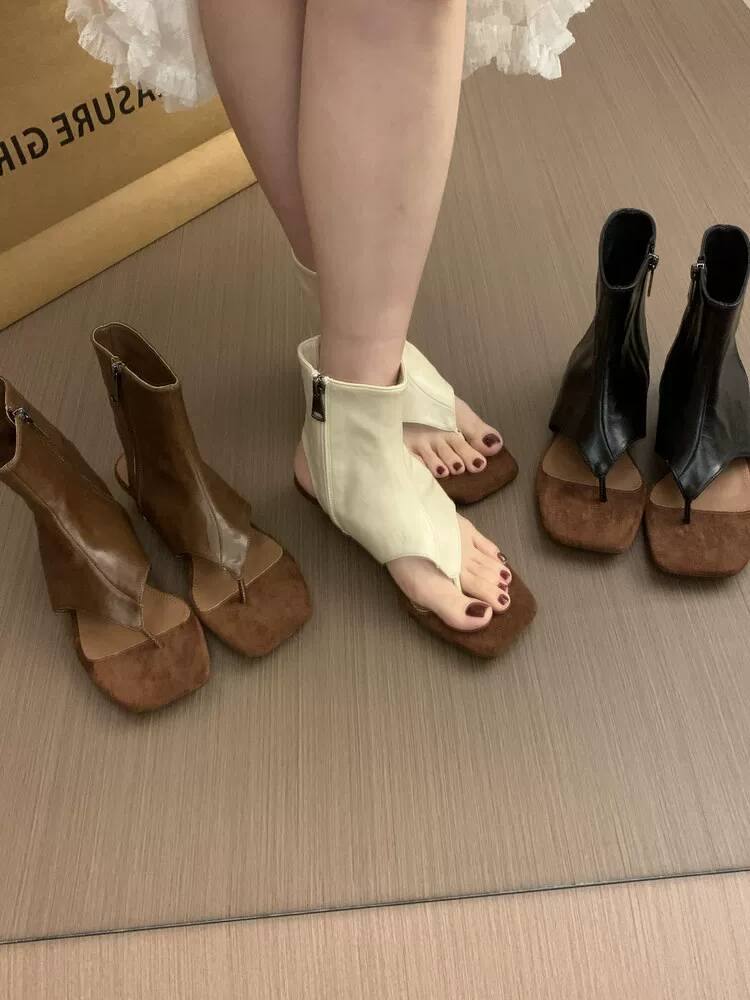 2026 French Retro Brown Short  - Women Shoes Zipper 리뷰 및 가격