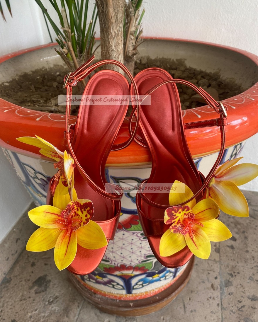 Metalic Matte Slingback Flower - Women'S Shoes Yellow 리뷰 및 가격