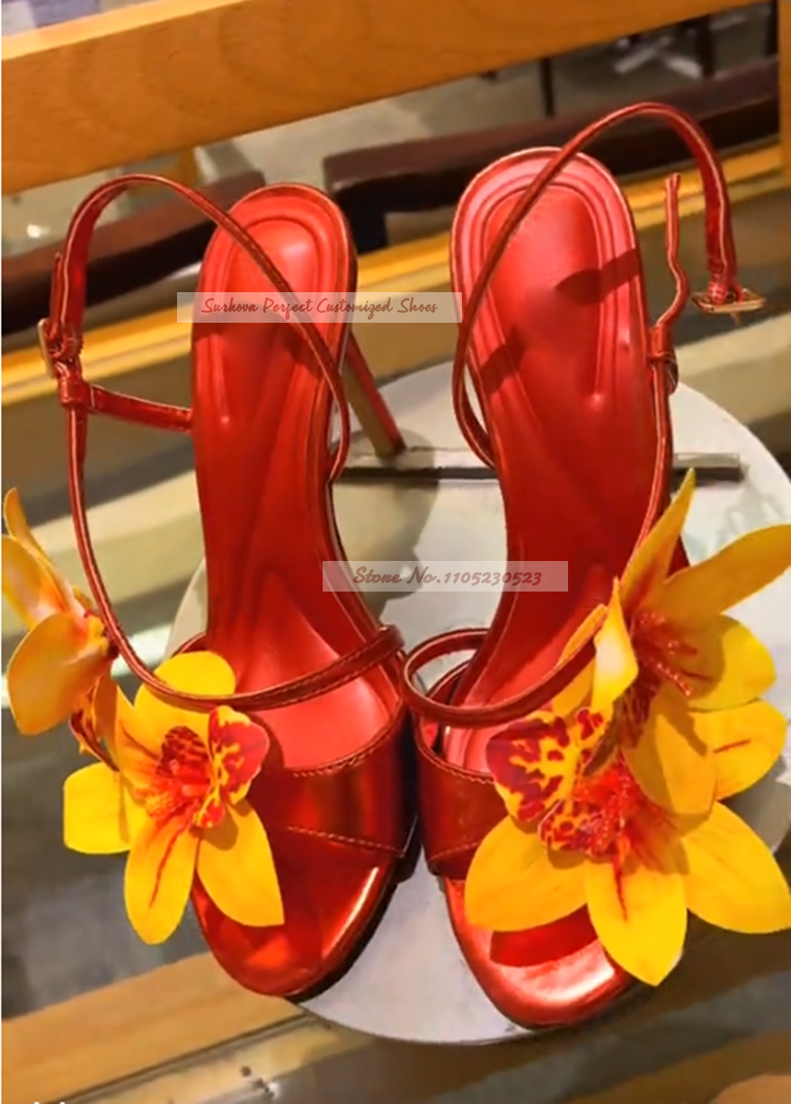 Metalic Matte Slingback Flower - Women'S Shoes Yellow 리뷰 및 가격