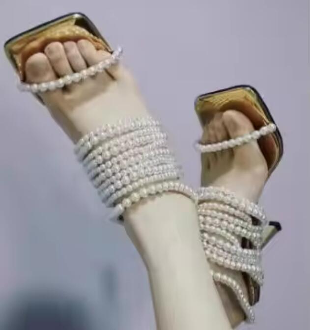 Glossy Pearl Chains Straps Sli - Gold Chain Sandal 리뷰 및 가격