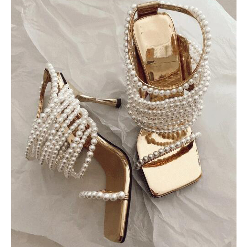 Glossy Pearl Chains Straps Sli - Gold Chain Sandal 리뷰 및 가격