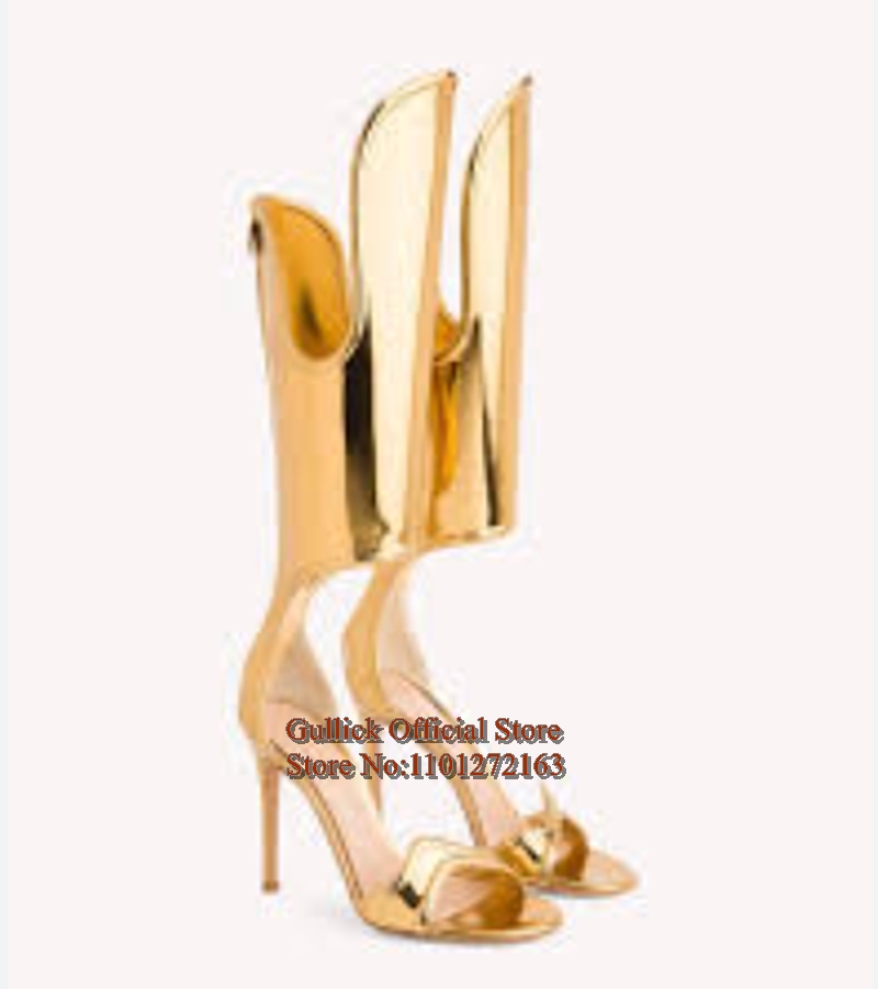 Gold Mirror Leather Hollow Cut - Women Shoes Zipper 리뷰 및 가격