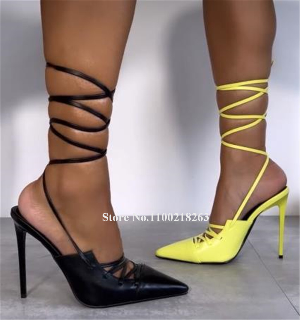 Lace-up Thin Heel Sandals Newe - Women'S Shoes Yellow 리뷰 및 가격
